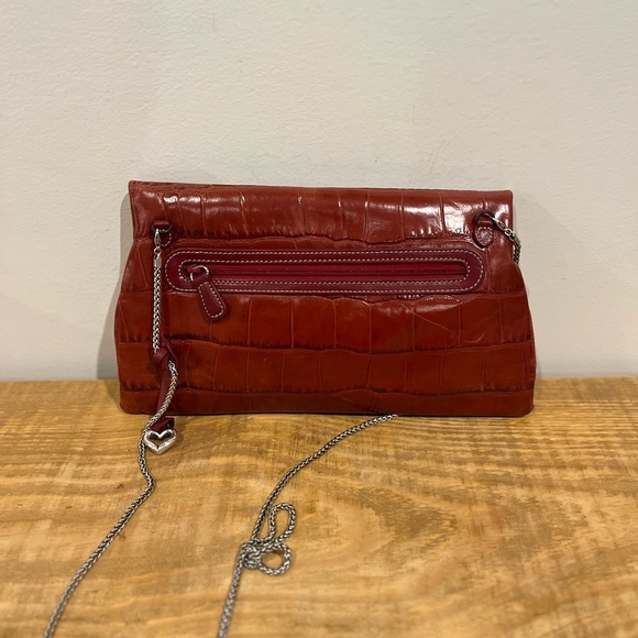 Brighton red leather croc embossed crossbody clutch bag with chain eUC‎ - Picture 4 of 9